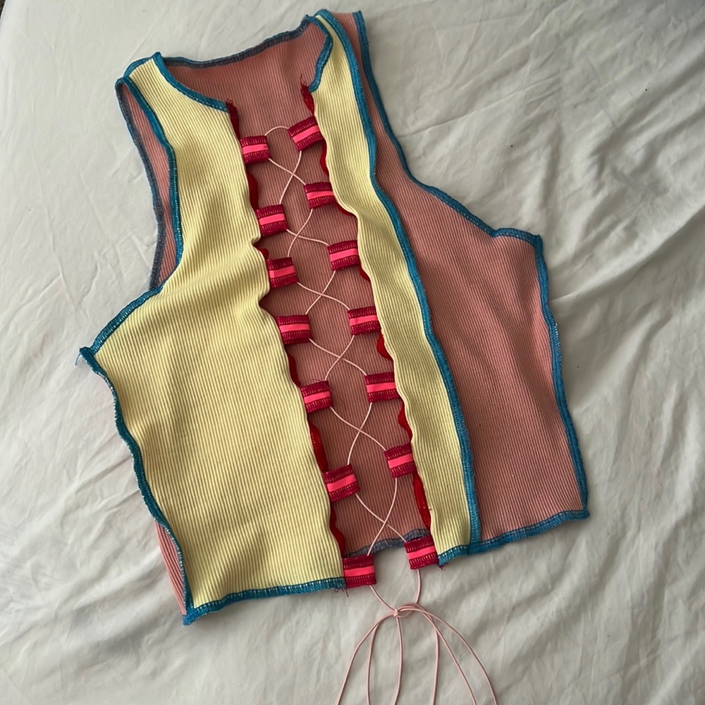 Brand new color block ribbed tie up tank top